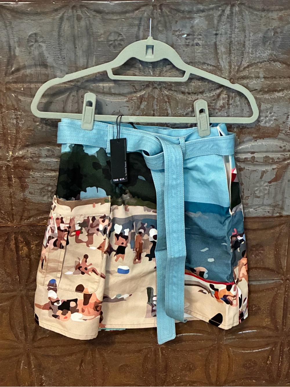 The Kit. Multicolor Belted Cargo Shorts - Blue & Camouflage